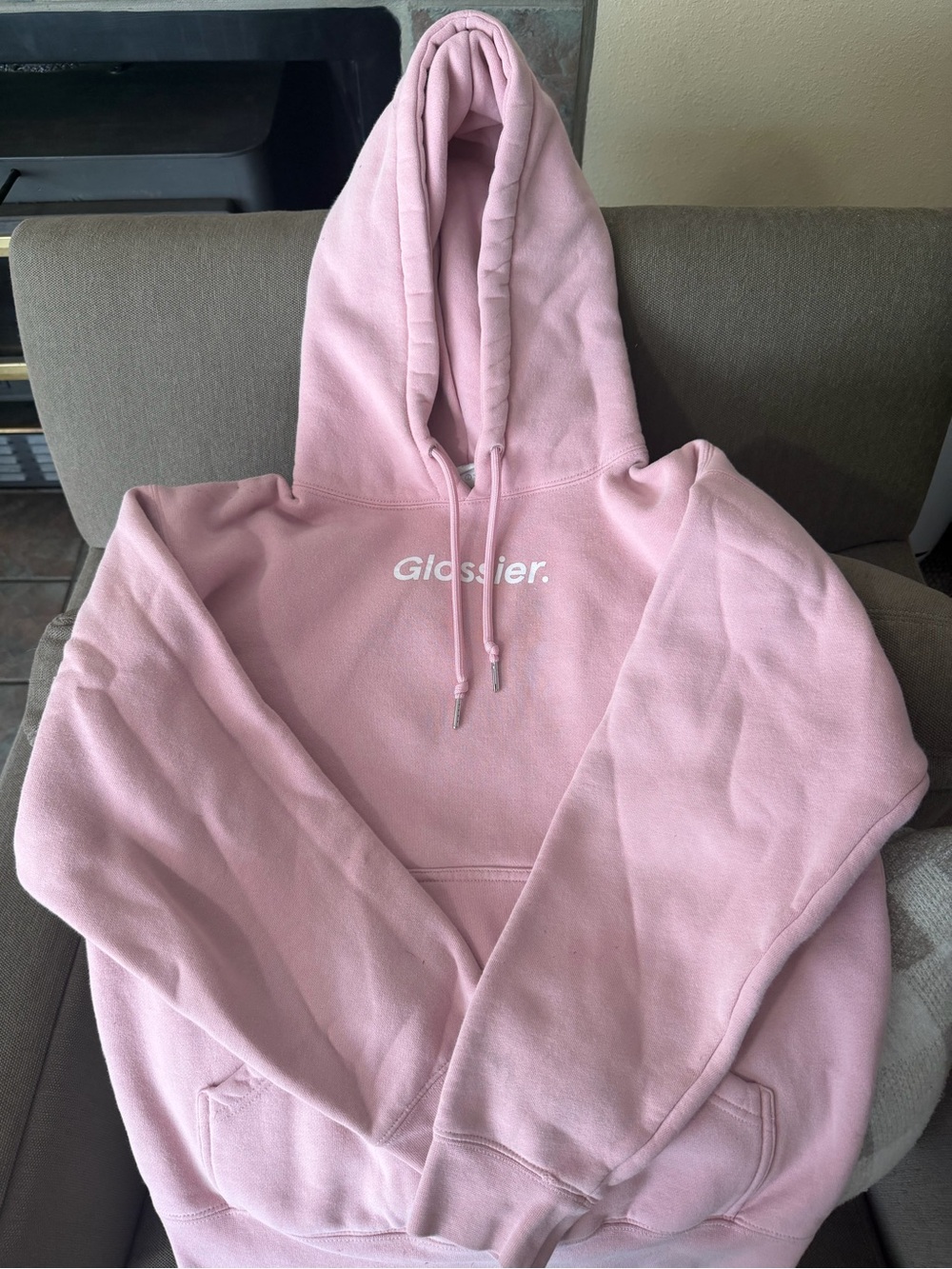 Glossier Light Pink Logo Pullover Hoodie